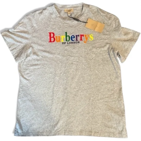 NWT Burberry Multicolor Logo XL Gray Short Sleeve T-Shirt Holiday Gift Ready - Picture 2 of 8